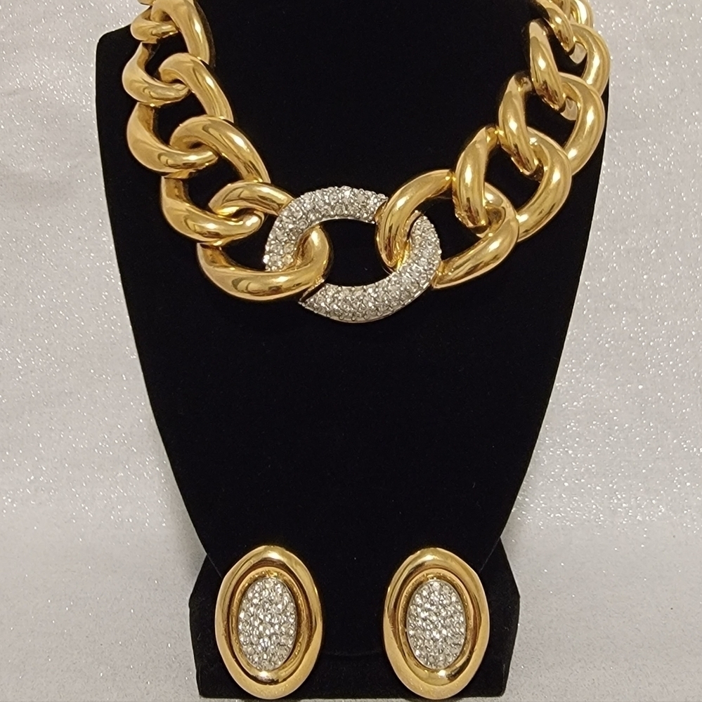 *SOLD* Vintage GIVENCHY Chunky Link Crystal Necklace w/Matching Earrings